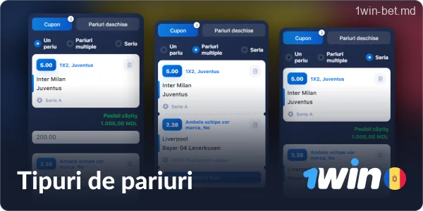 Trei tipuri de pariuri 1win Moldova