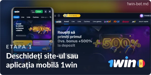 Deschideți site-ul web sau aplicația mobilă 1win Moldova